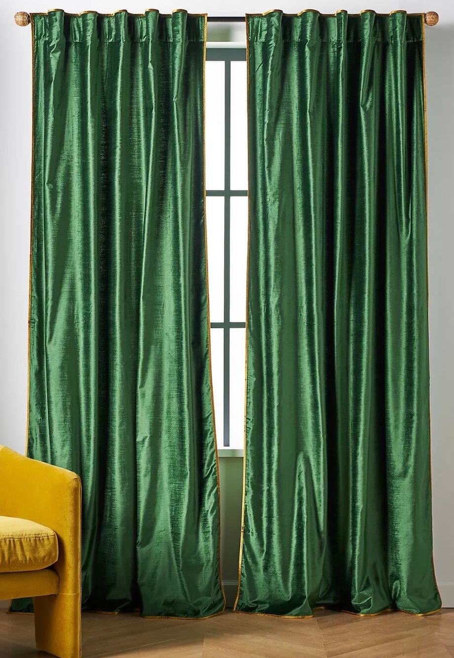 Anthropologie Adelina Piped Velvet Woven Curtains - Set of two - 84 x 50 inches